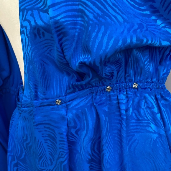 Stanley Sherman Vibrant Royal Blue Jumpsuit 2pc Silk Rose Jacquard Pattern - Picture 4 of 15